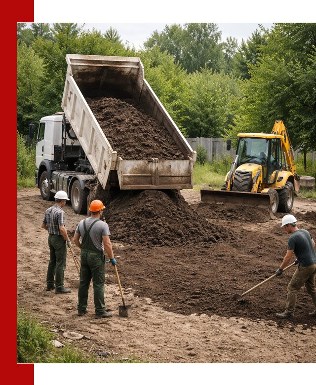 Доставка и укладка грунта для выравнивания участка в Алексине
