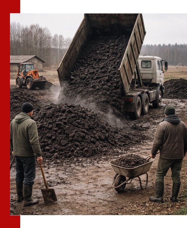 Доставка низинного торфа с разгрузкой и доставкой в Алексине