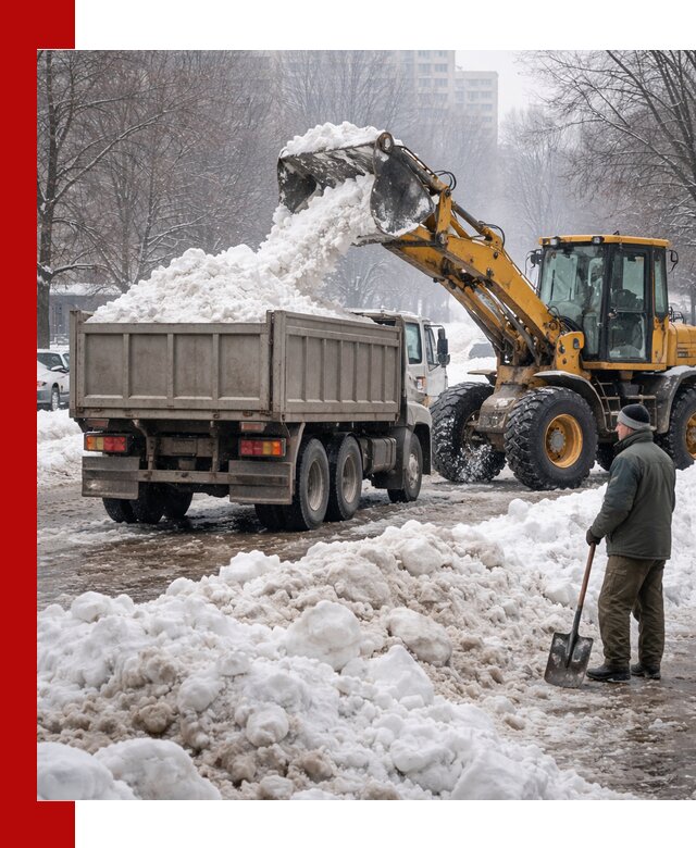 Вывоз снега грузовой техникой в Алексине оперативно и чисто